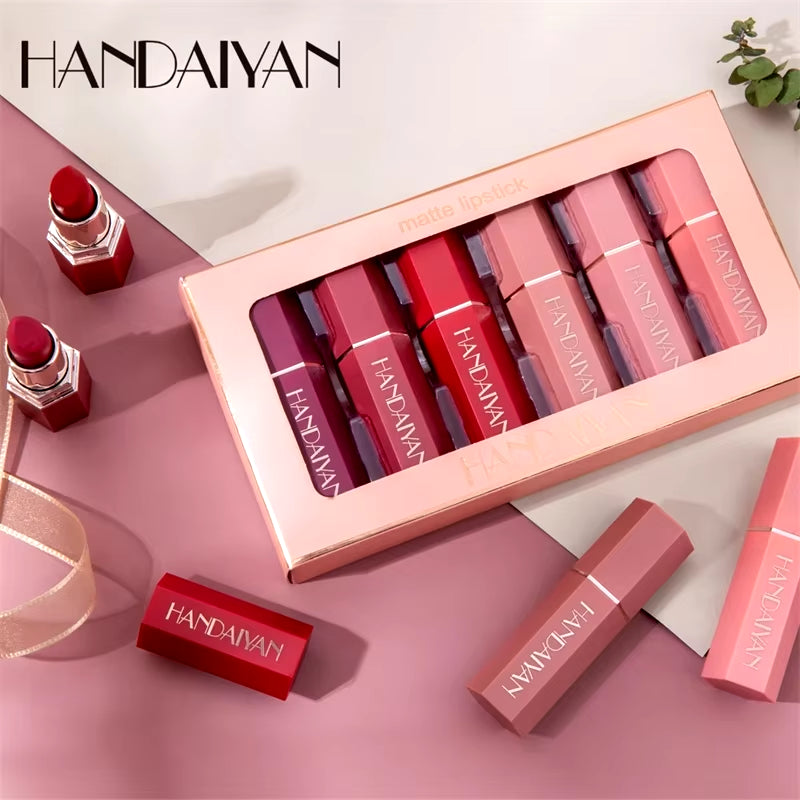 6Pcs/Box Velvet Matte Lipstick Kit Lips Makeup Nude Lip Stick Make up Cosmetics Foggy Matt Tint Lip Balm Cream Pigment