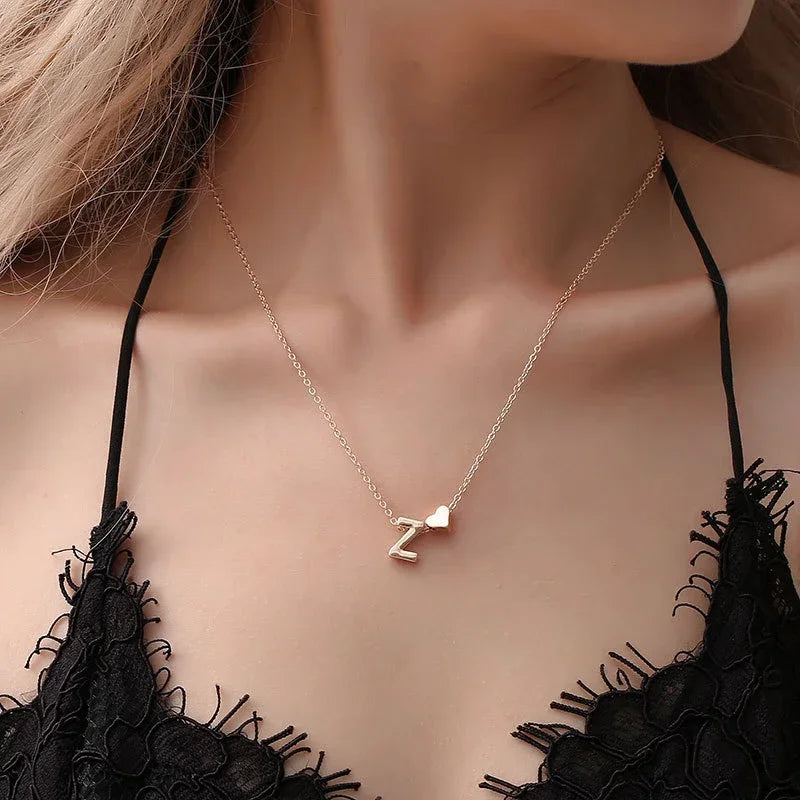 Fashion Tiny Heart Dainty Initial Necklace Gold Silver Color Letter Name Choker for Women Pendant Jewelry Gift