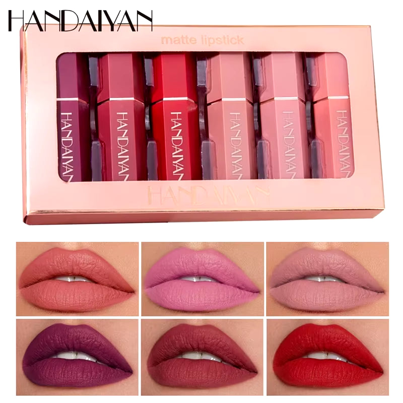 6Pcs/Box Velvet Matte Lipstick Kit Lips Makeup Nude Lip Stick Make up Cosmetics Foggy Matt Tint Lip Balm Cream Pigment