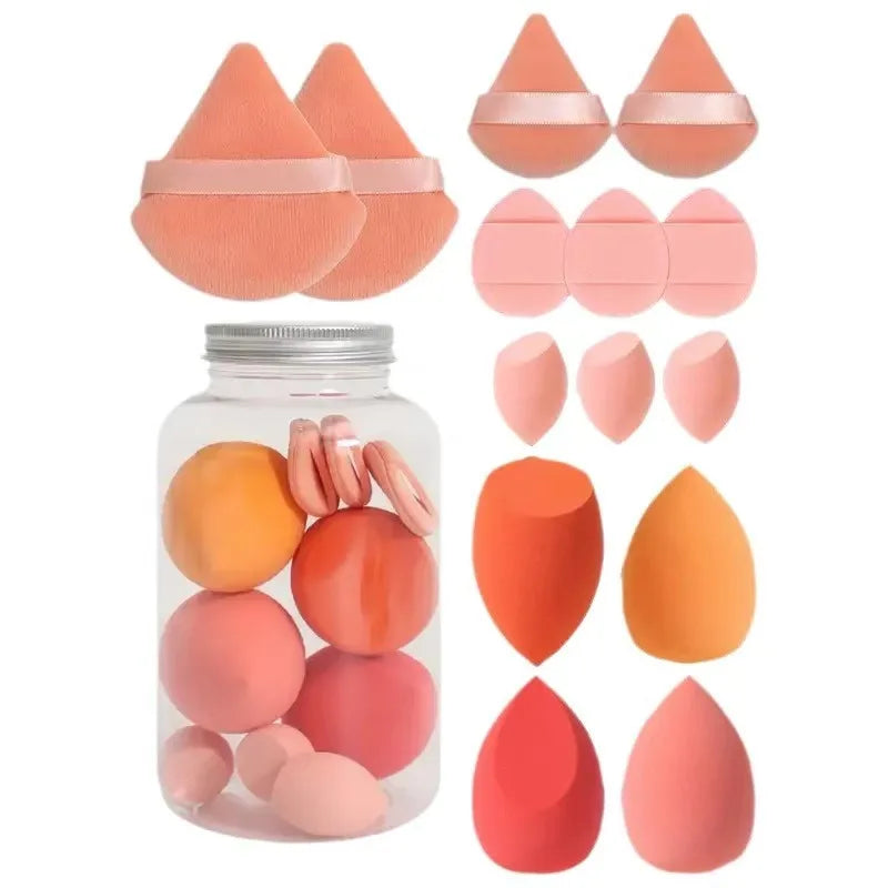 14Pc Makeup Sponge Set with Storage Jar, Velvet Beauty Blenders, Makeup Sponge Finger Puff, Foundation Cosmetic Puffs