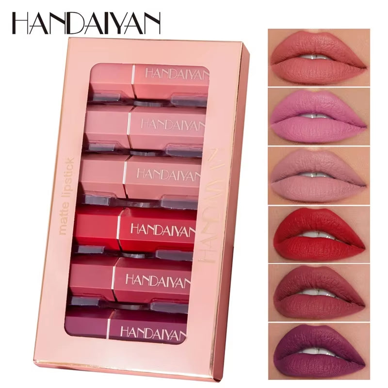 6Pcs/Box Velvet Matte Lipstick Kit Lips Makeup Nude Lip Stick Make up Cosmetics Foggy Matt Tint Lip Balm Cream Pigment