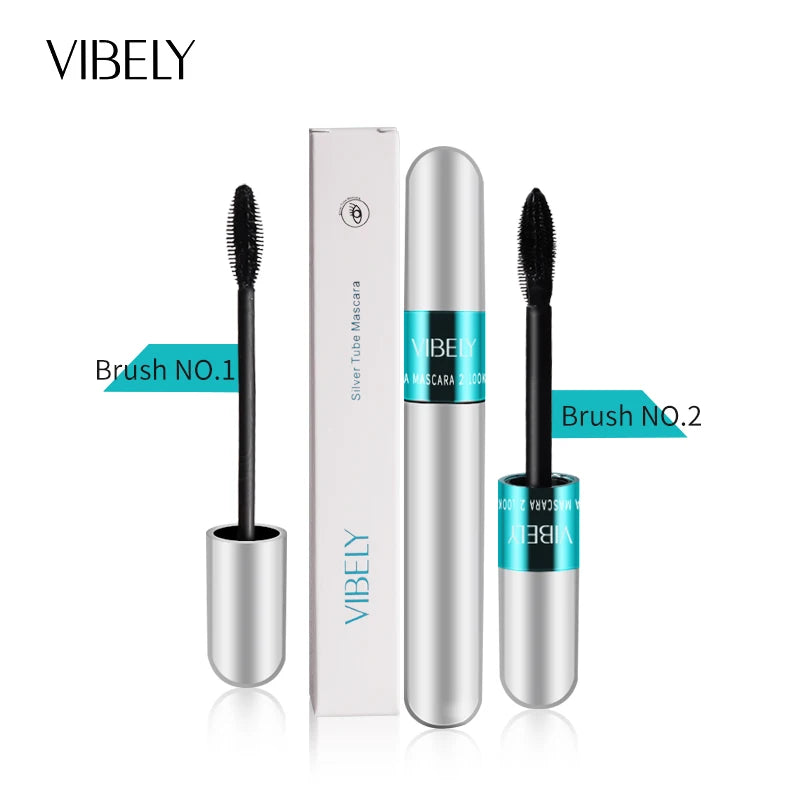 2In1 Super Lashes Mascara 4D Black Waterproof Silk Fiber Long Curling Eyelash Lengthens Sexy Eyes Makeup Cosmetics Silver Tube