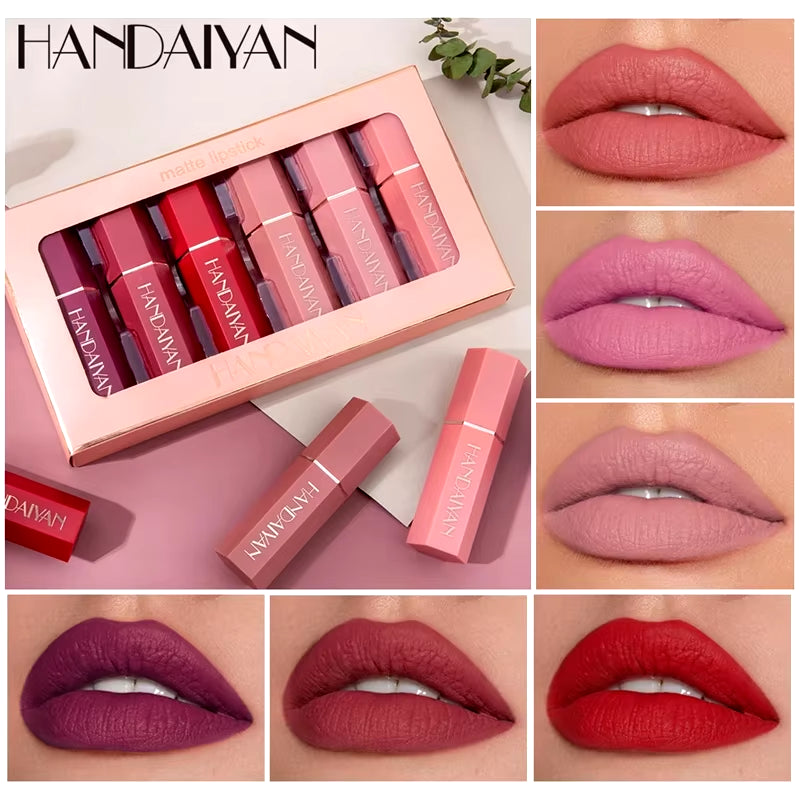 6Pcs/Box Velvet Matte Lipstick Kit Lips Makeup Nude Lip Stick Make up Cosmetics Foggy Matt Tint Lip Balm Cream Pigment