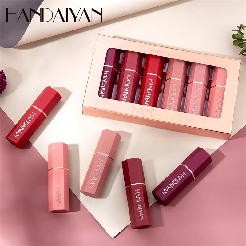 6Pcs/Box Velvet Matte Lipstick Kit Lips Makeup Nude Lip Stick Make up Cosmetics Foggy Matt Tint Lip Balm Cream Pigment